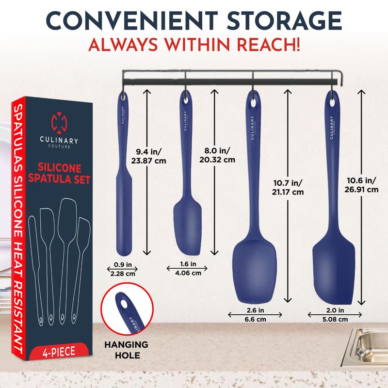 Culinary Couture 4-Piece Blue Baking Spatula Set - Holiday Baking Essentials, Rubber Spatulas Silicone Heat Resistant, BPA-Free - Spatula Set for Nonstick Cookware - Silicone Baking Utensils - Image 2
